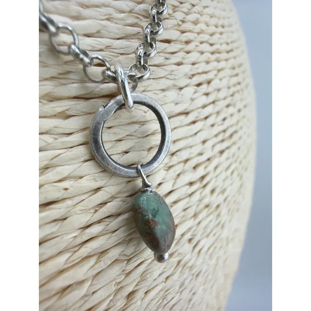 Artisan Made Sterling Silver Circle Pendant Necklace with Jasper and Turquoise